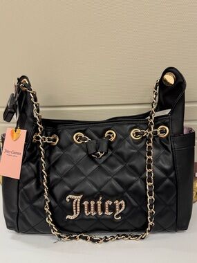 Juicy Couture Black Quilted Shoulder Bag with Gold Chain